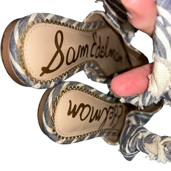 sam edelman chambray blue striped woven strap mules slides flats shoes 6 - Picture 2 of 5